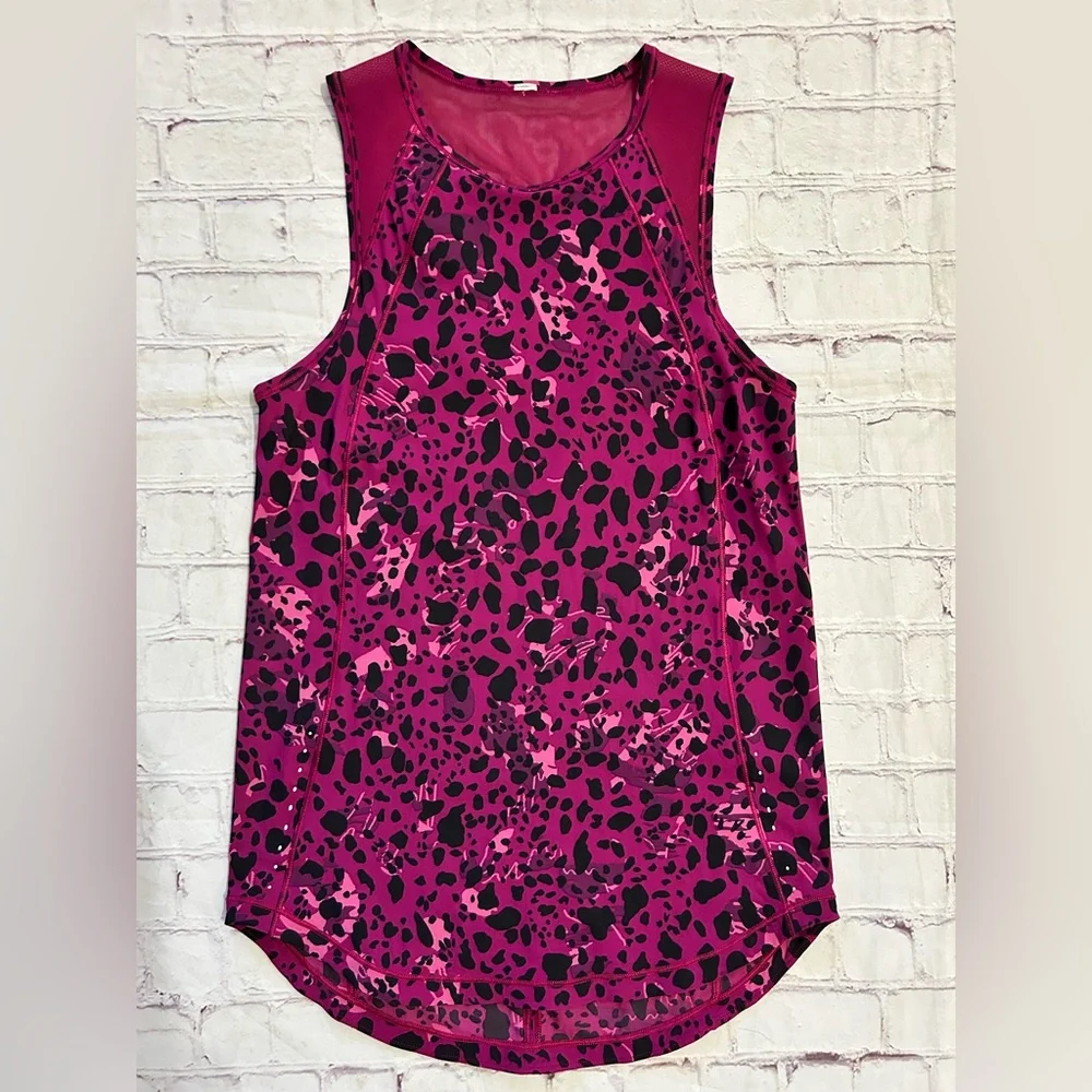 Lululemon Sculpt Workout Performance Tank Small Purple Cheetah Print Reflective